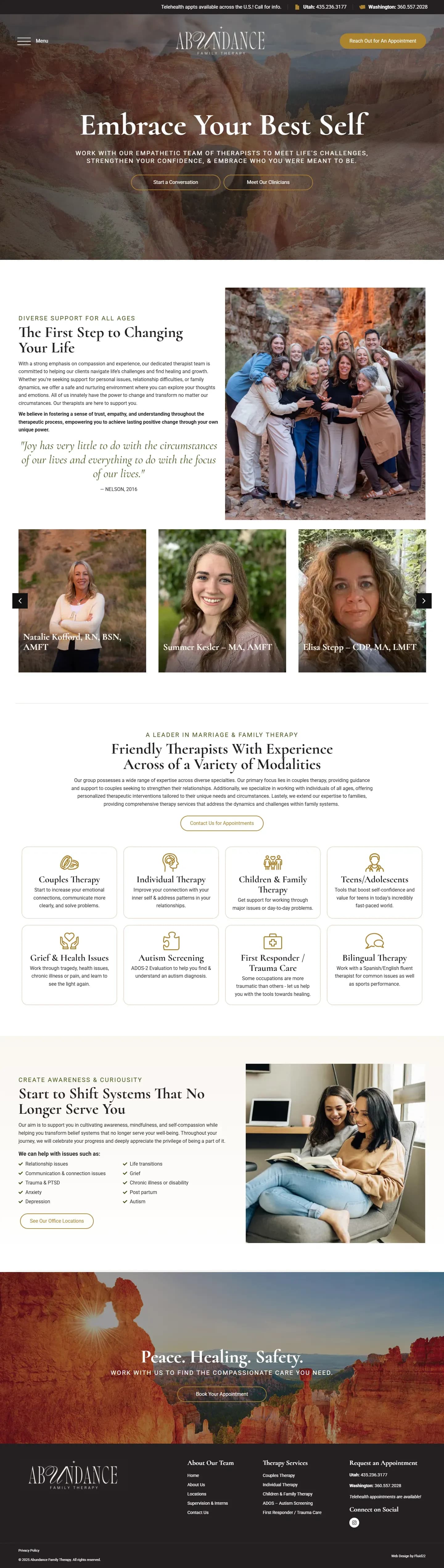 Abundance Family Therapy website, full page