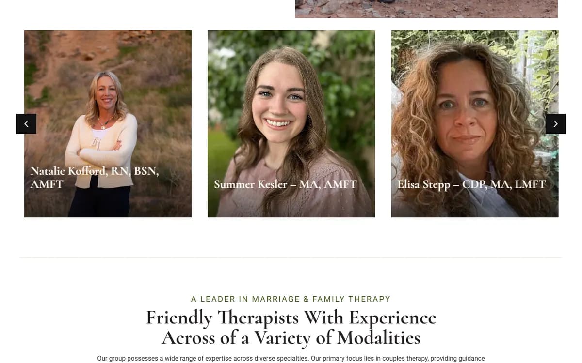 Abundance Family Therapy: A clinician carousel on the homepage
