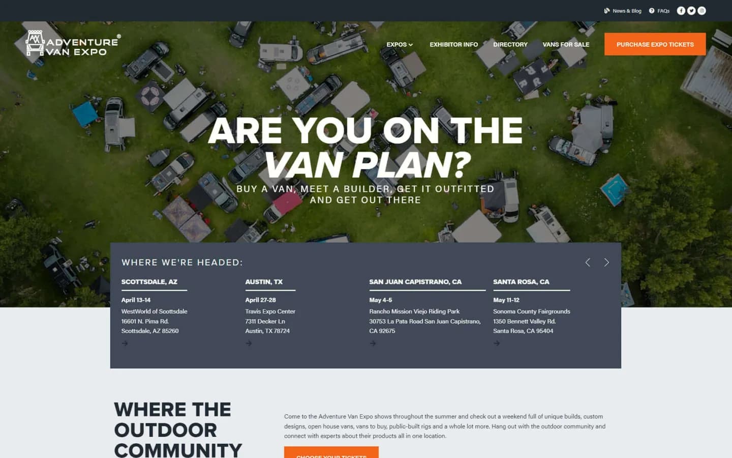 Adventure Van Expo website after the Fluid22 redesign