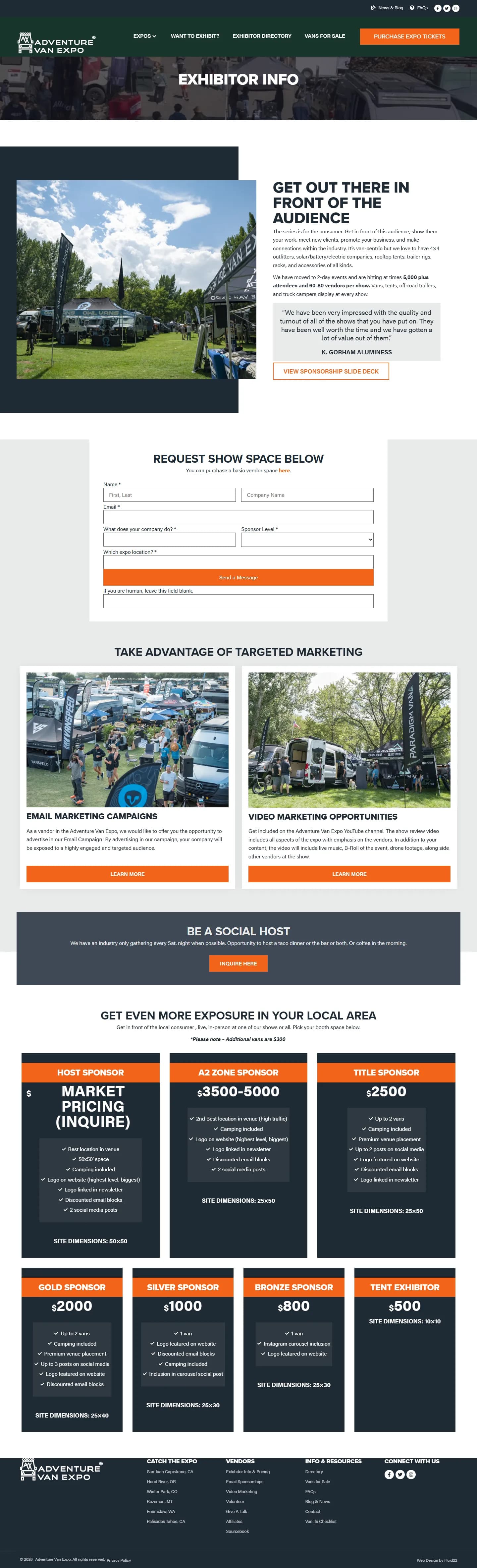 Adventure Van Expo website, inner page
