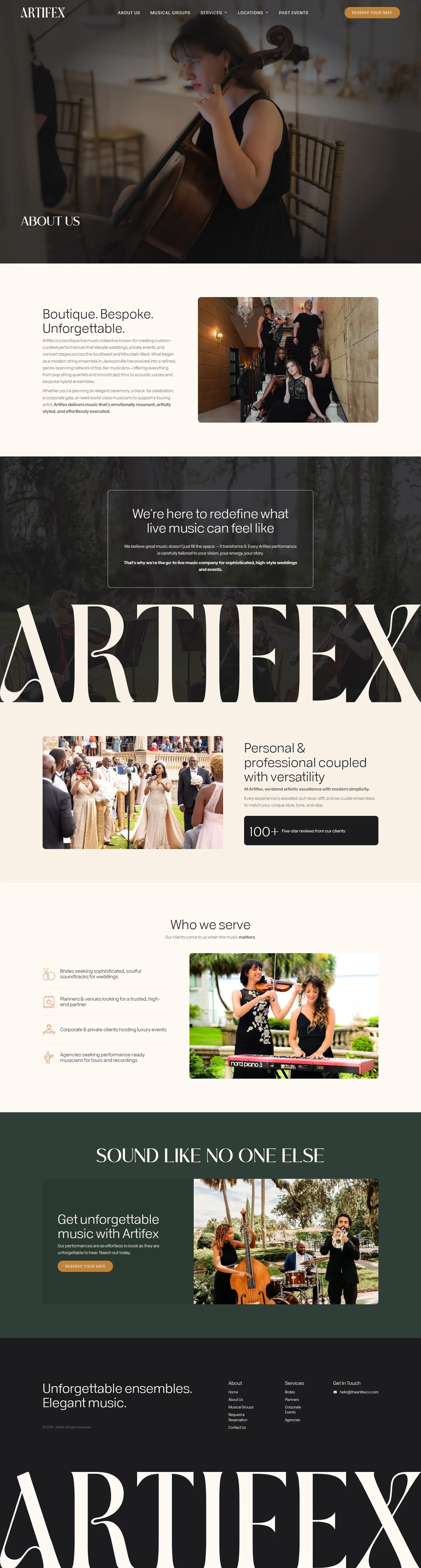 Artifex website, inner page