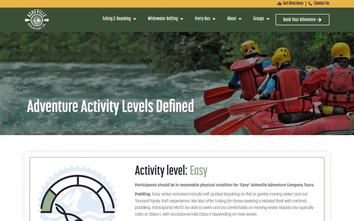 Asheville Adventure Company: Activity levels, explained