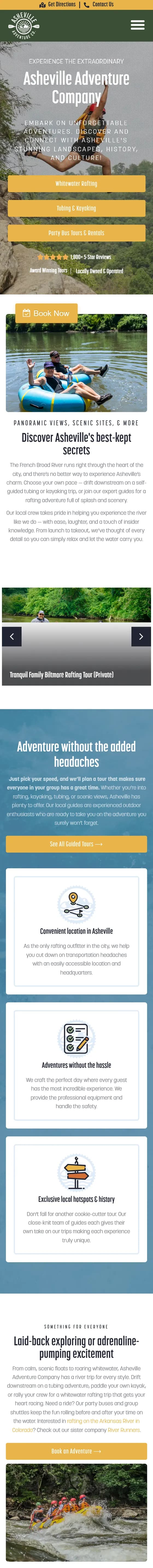 Asheville Adventure Company website on mobile