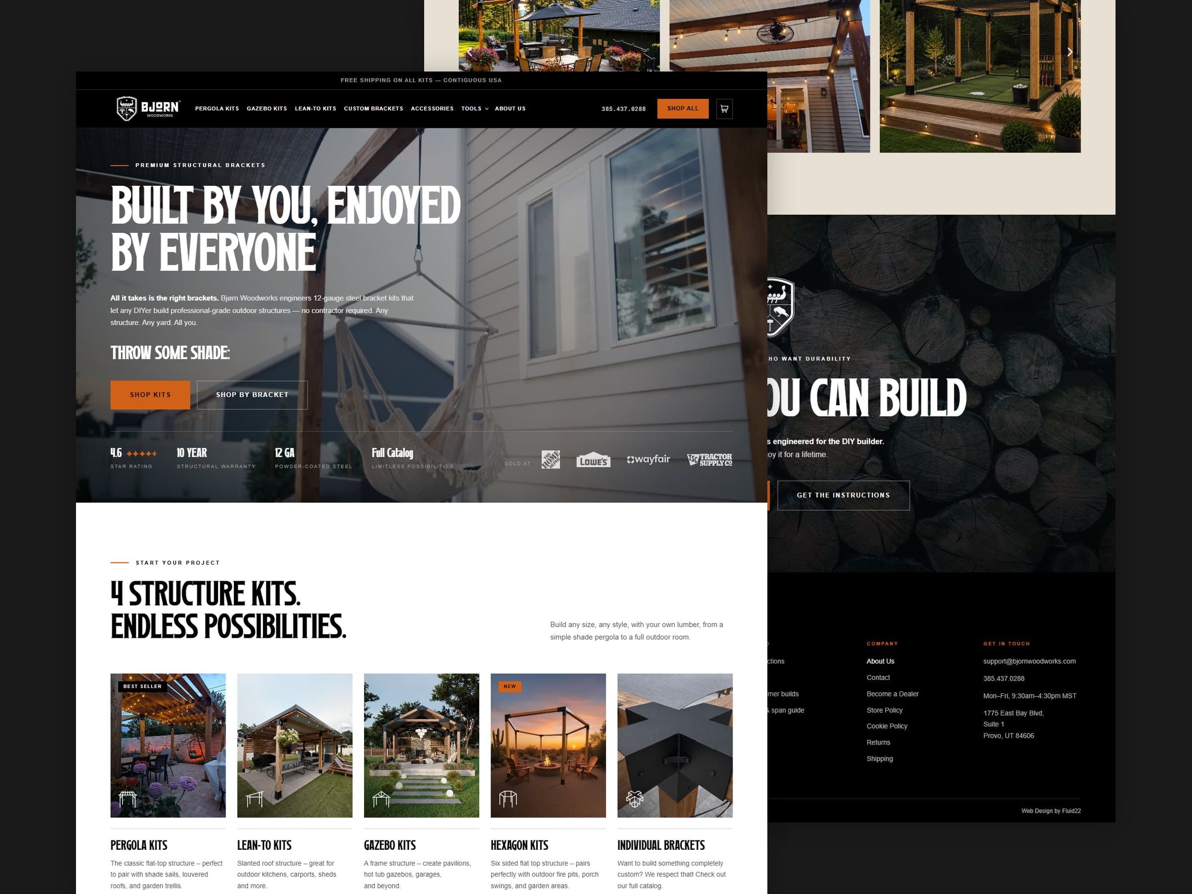 Bjørn Woodworks website homepage and about page