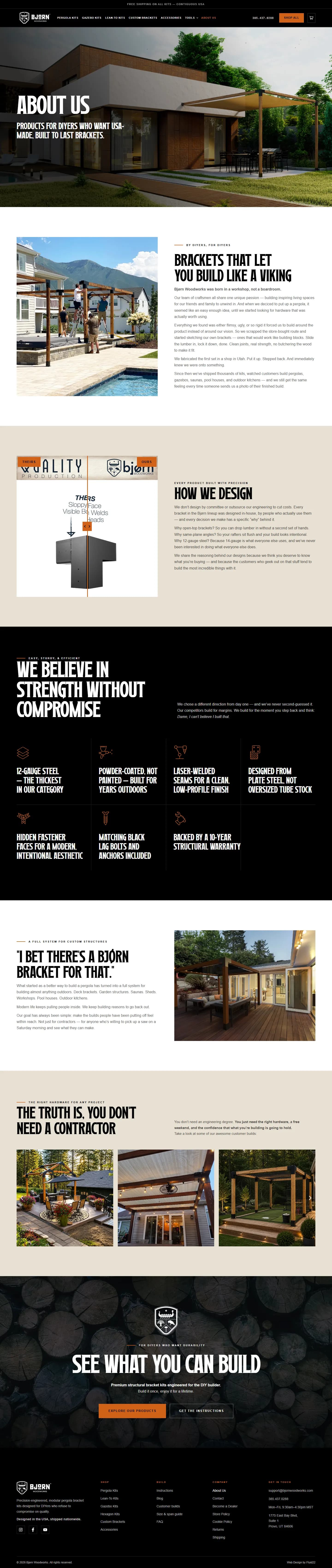 Bjørn Woodworks website, inner page