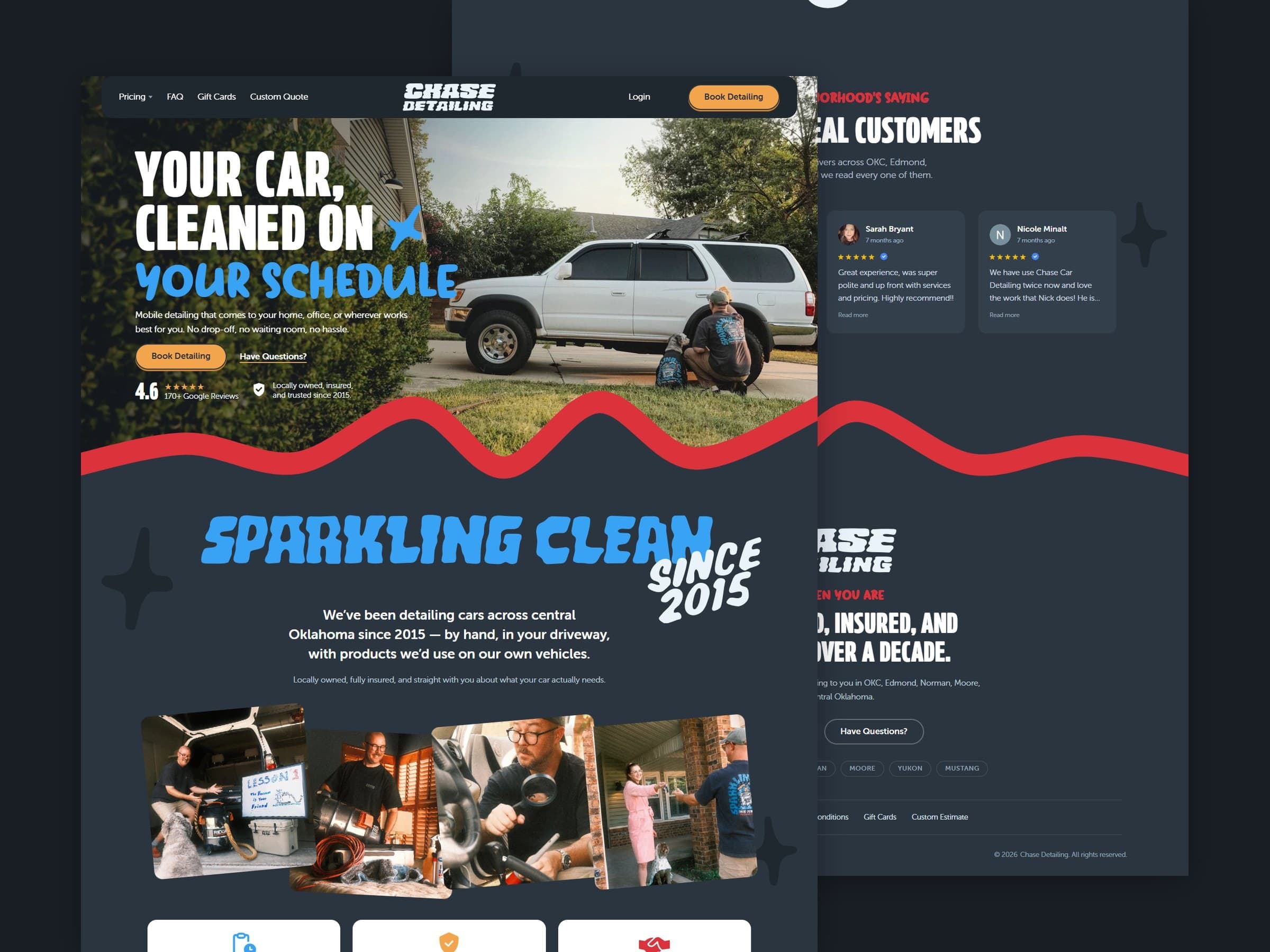 Chase Detailing website design screenshots