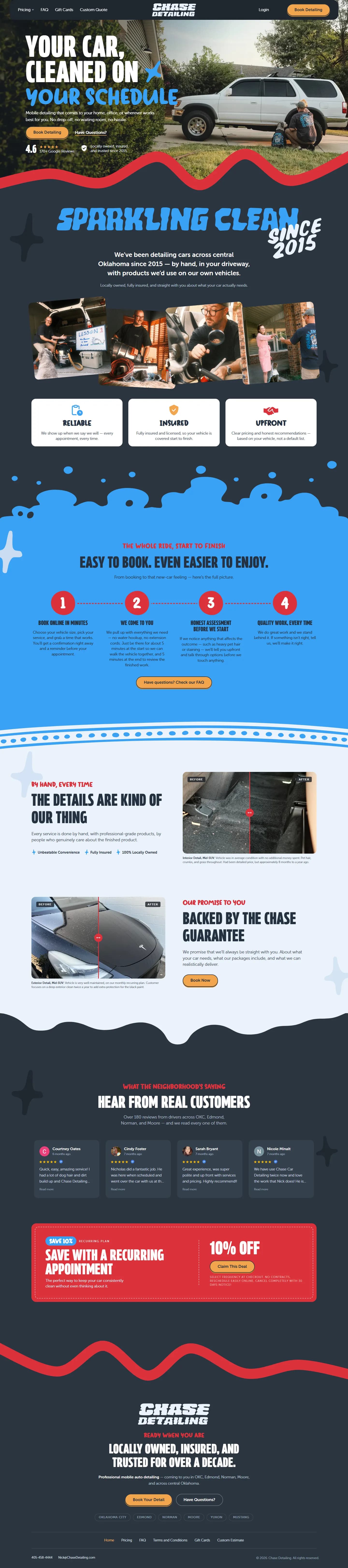 Chase Detailing website, full page