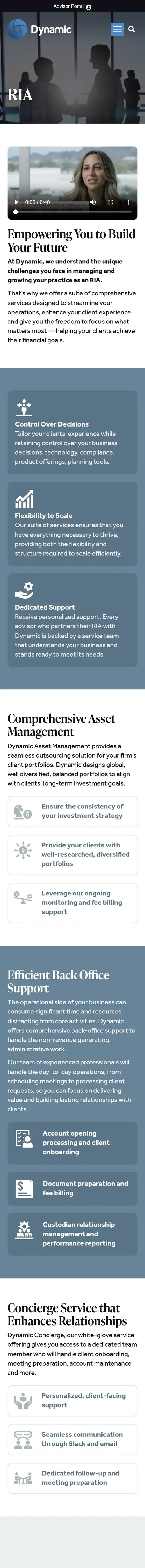 Dynamic Advisor Solutions website on mobile