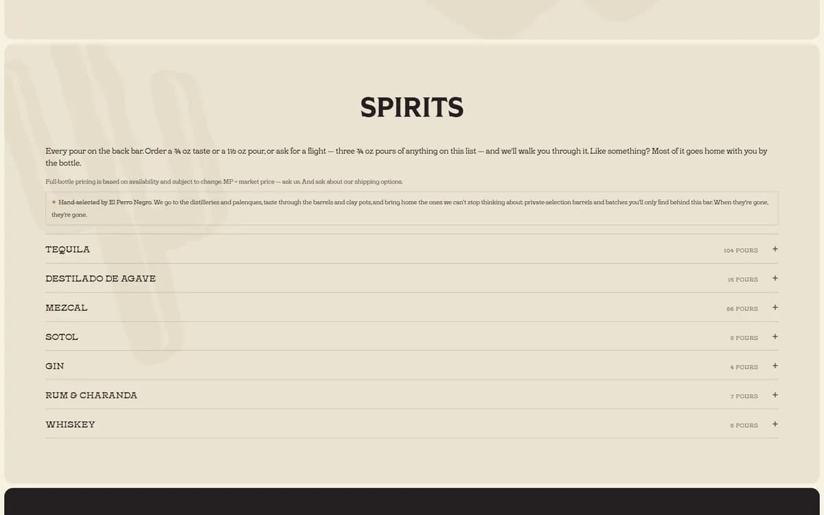 El Perro Negro: The whole back bar online