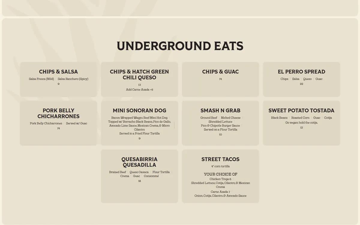 El Perro Negro: Food menu the team updates themselves