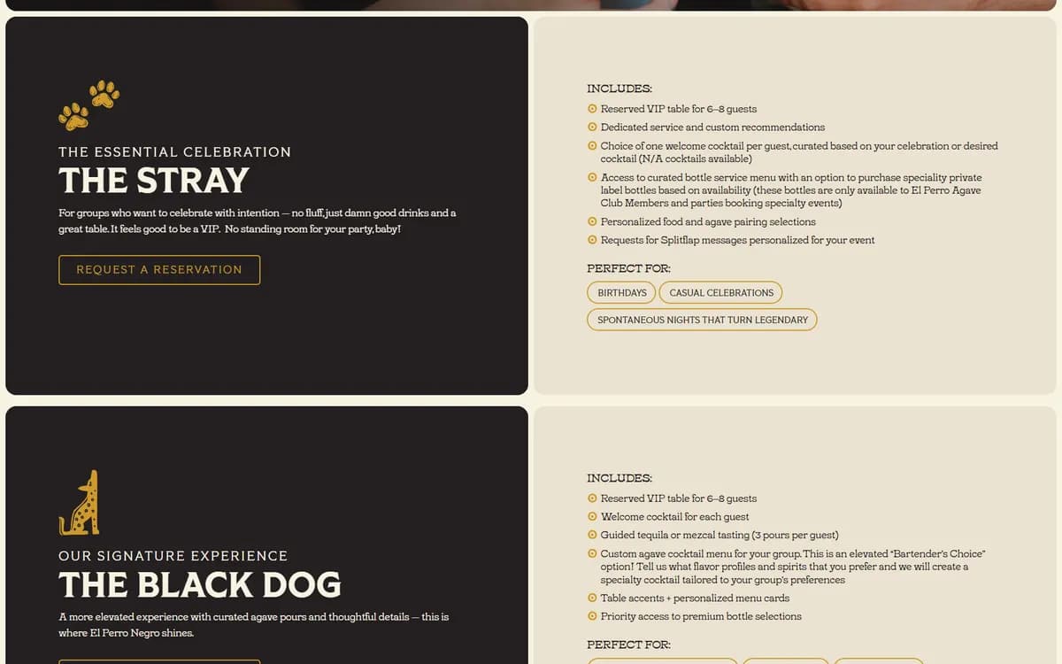 El Perro Negro: VIP celebrations, tier by tier