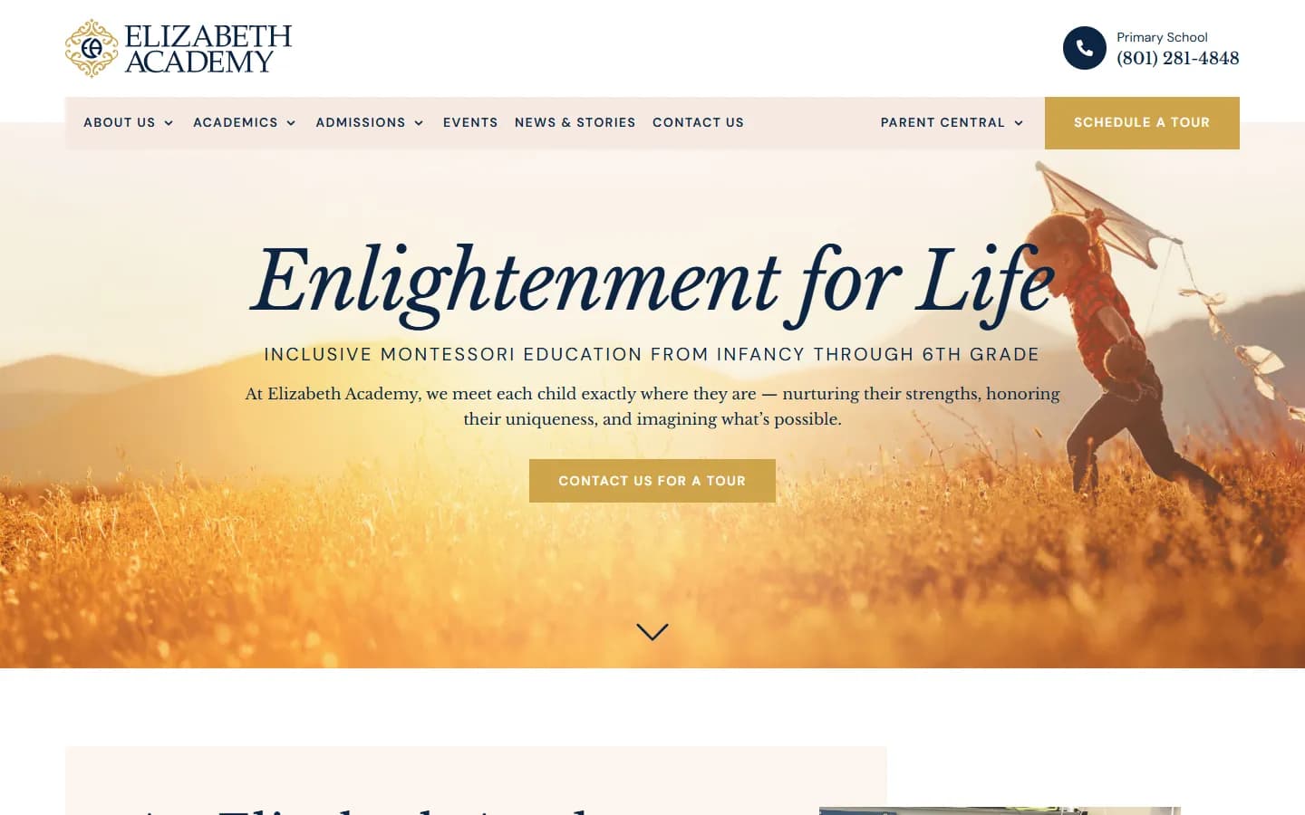 Elizabeth Academy website after the Fluid22 redesign