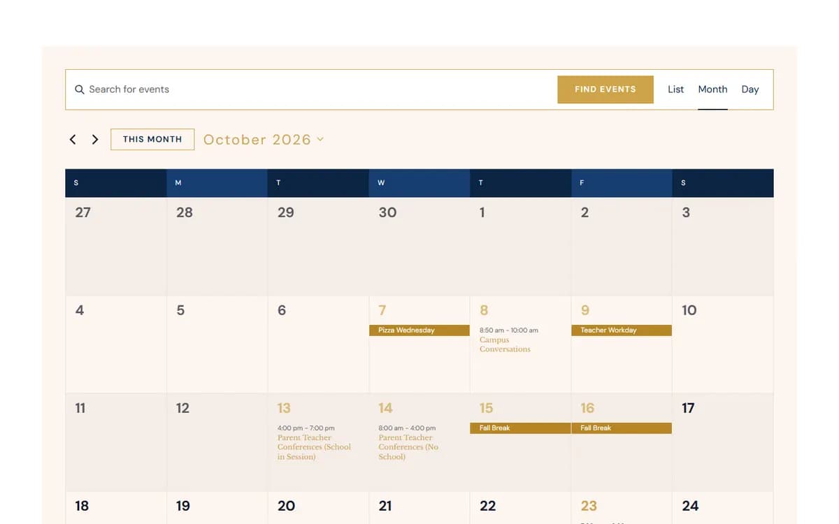 Elizabeth Academy: A school events calendar