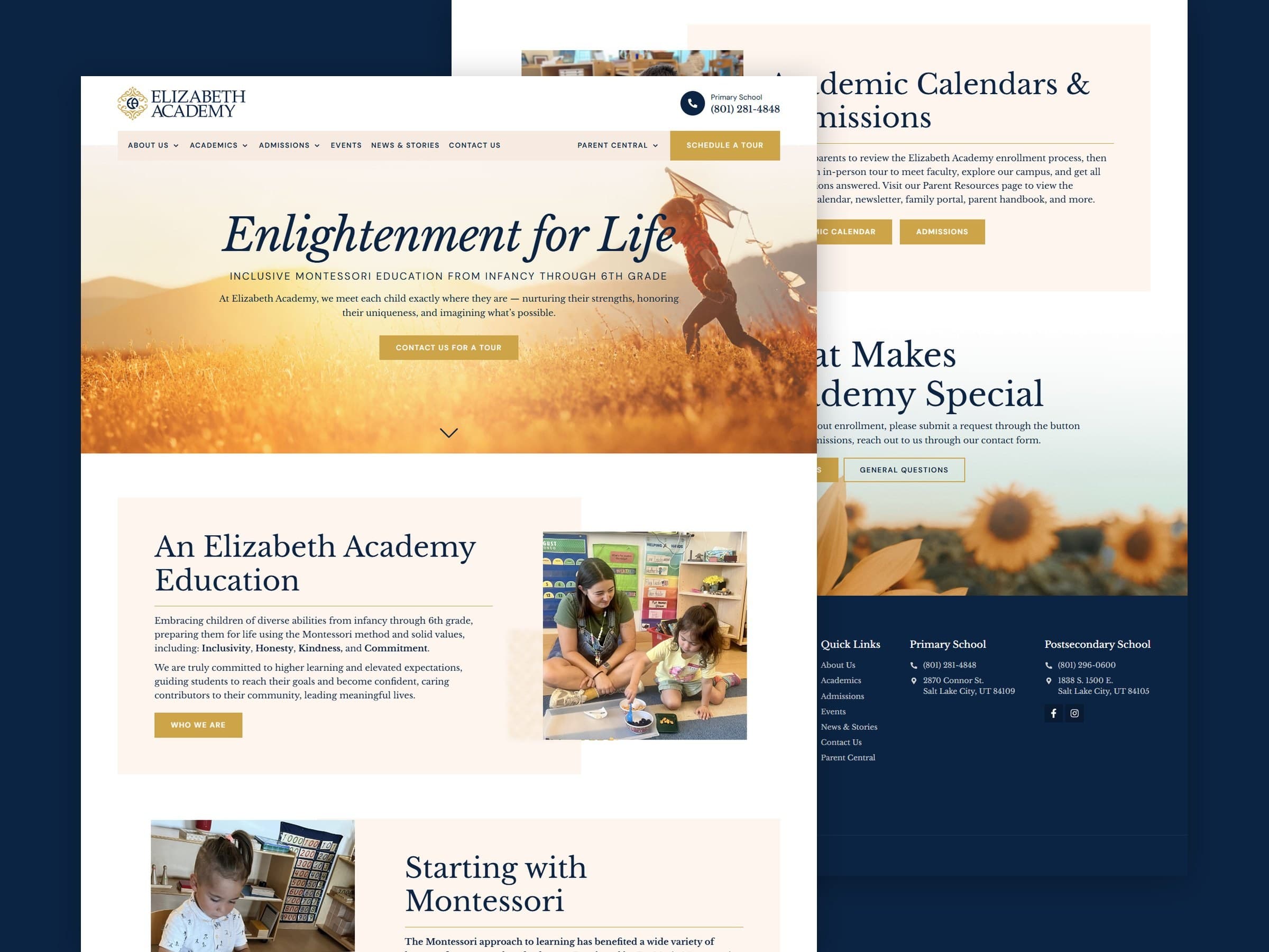 Elizabeth Academy website design screenshots