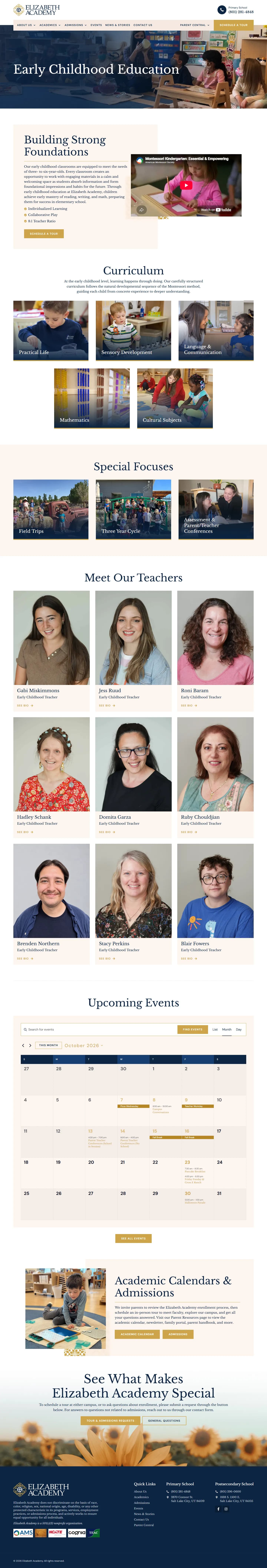 Elizabeth Academy website, inner page