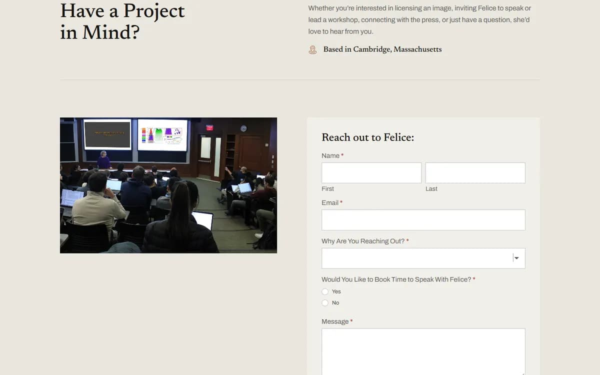 Felice Frankel: A contact form that sorts inquiries