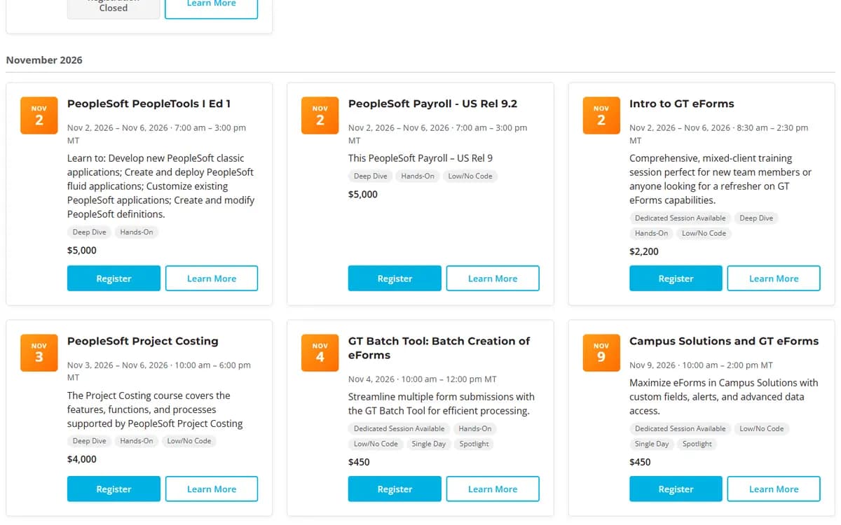 Gideon Taylor: A training calendar and catalog