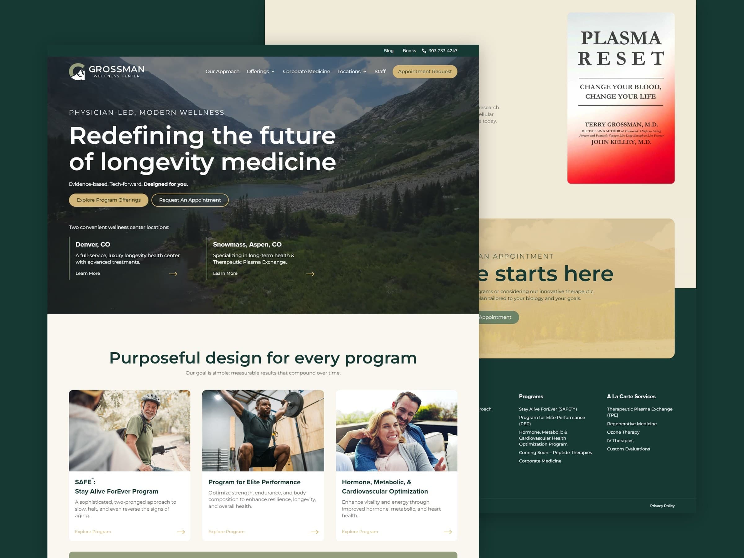 Grossman Wellness Center website homepage and Therapeutic Plasma Exchange page