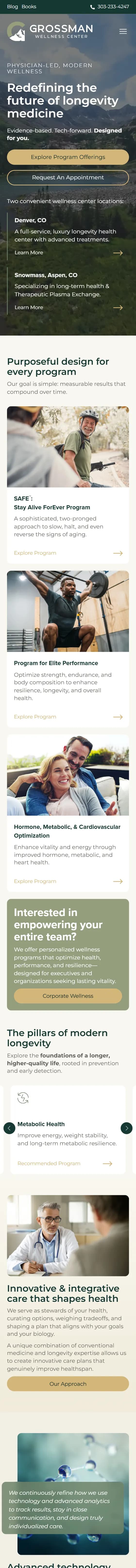 Grossman Wellness Center website on mobile