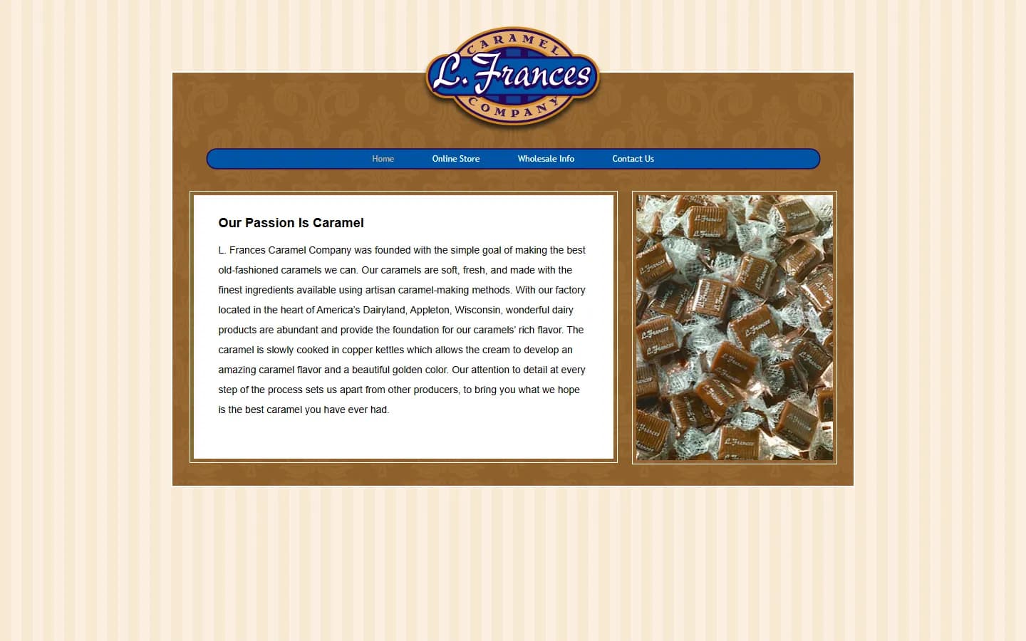 L Frances Caramels website before the redesign