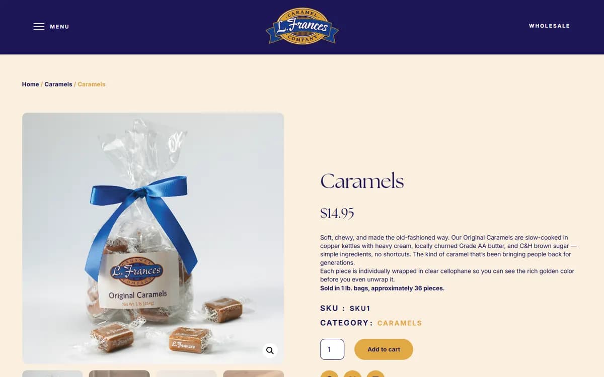 L Frances Caramels: WooCommerce product pages