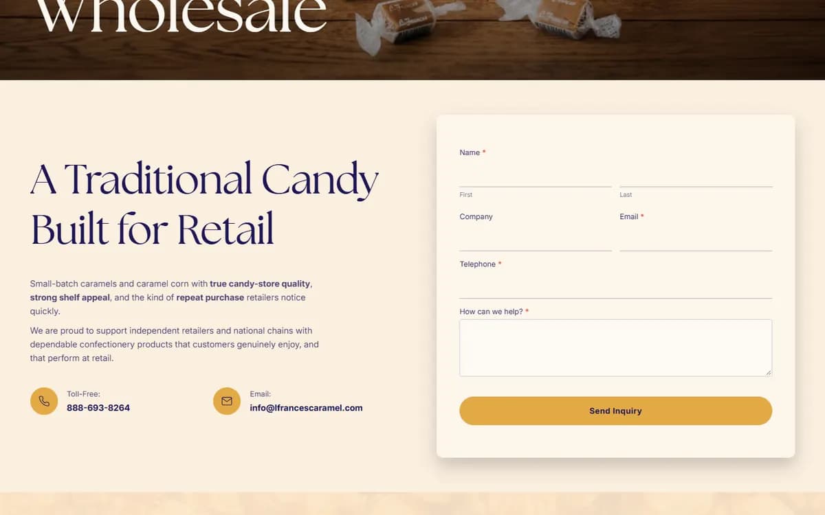 L Frances Caramels: A wholesale page for store buyers