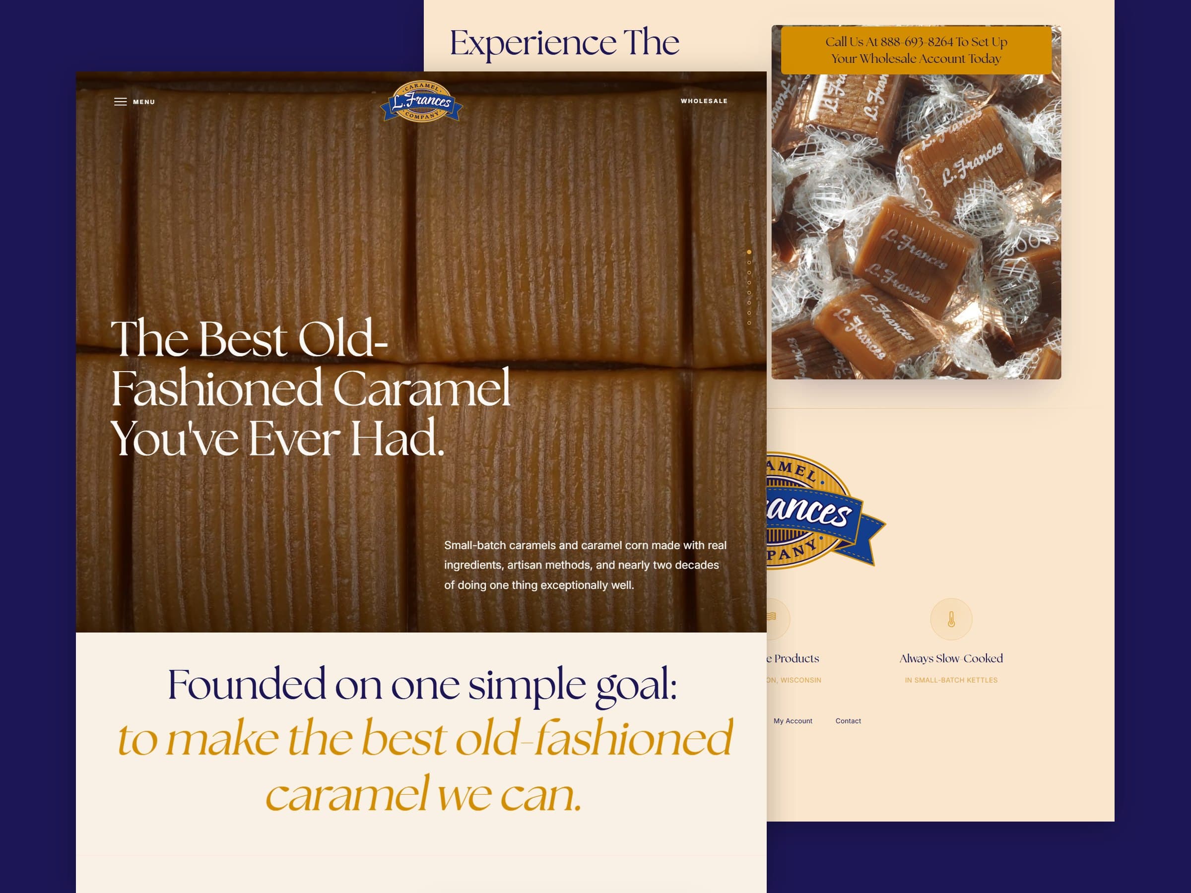 L Frances Caramels website homepage and wholesale page