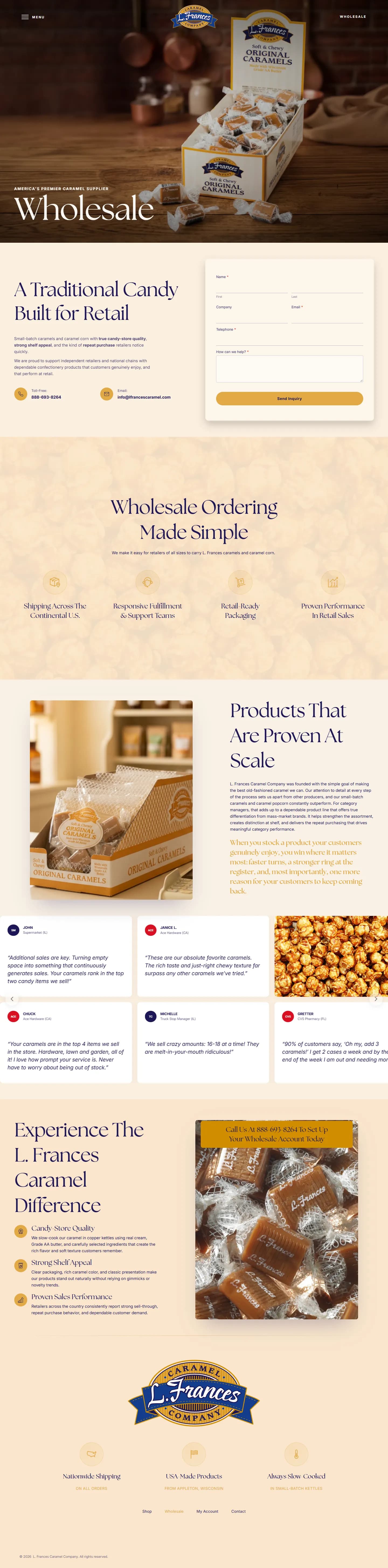 L Frances Caramels website, inner page