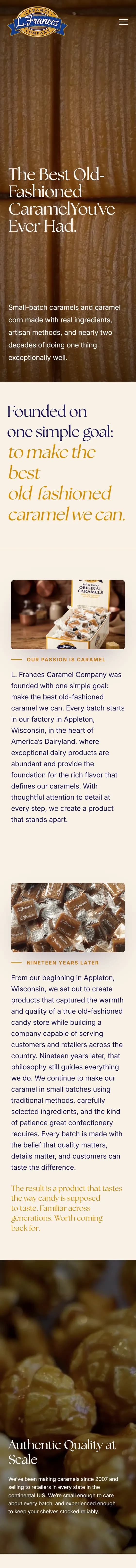 L Frances Caramels website on mobile