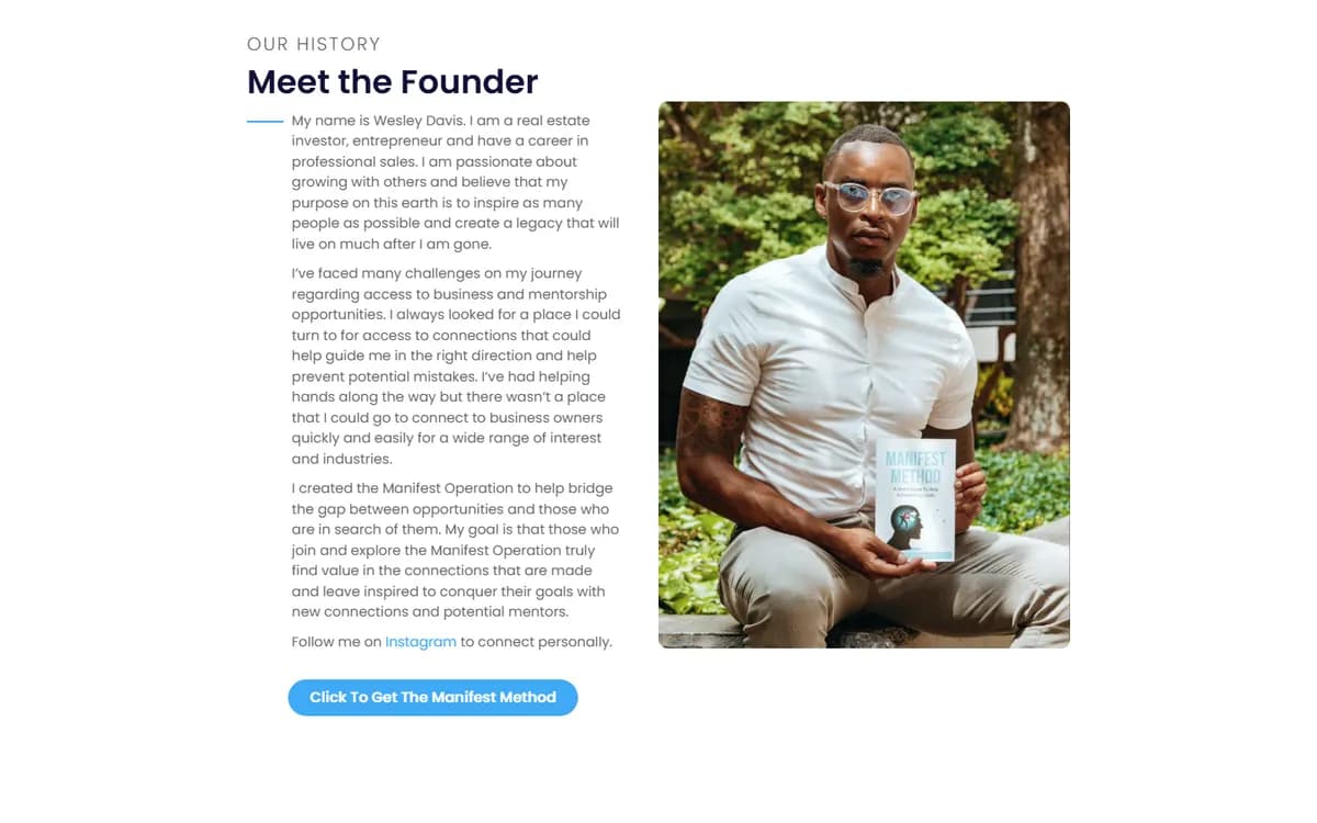 Manifest Operation: The founder's story, front and center