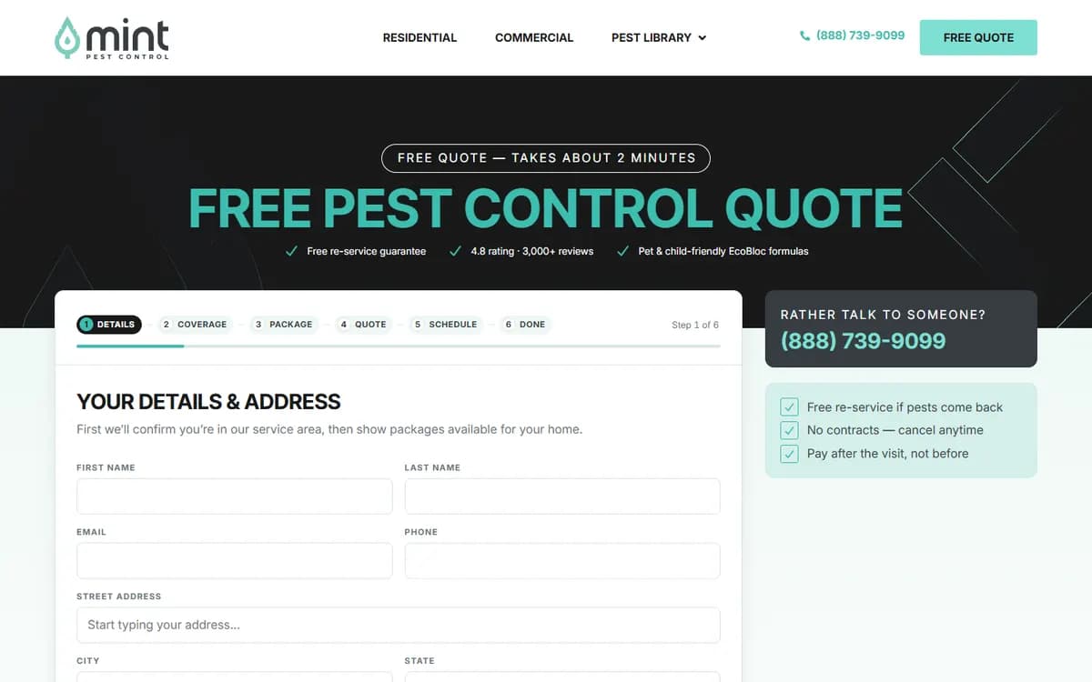 Mint Pest Control: A step-by-step online quote