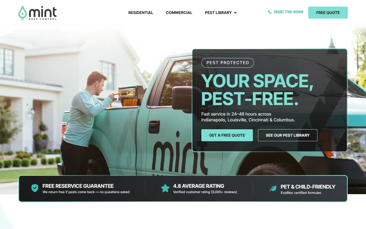 Mint Pest Control homepage