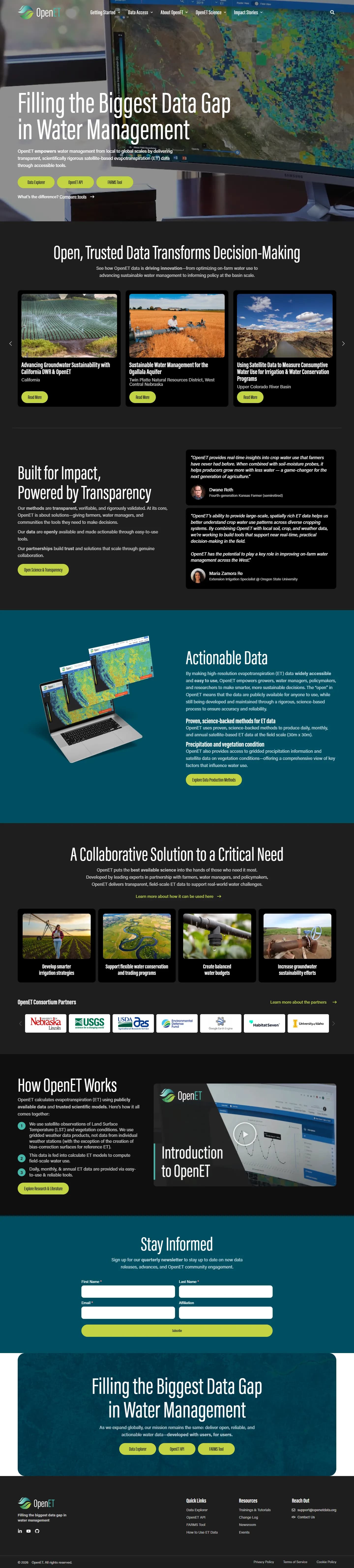 OpenET website, full page