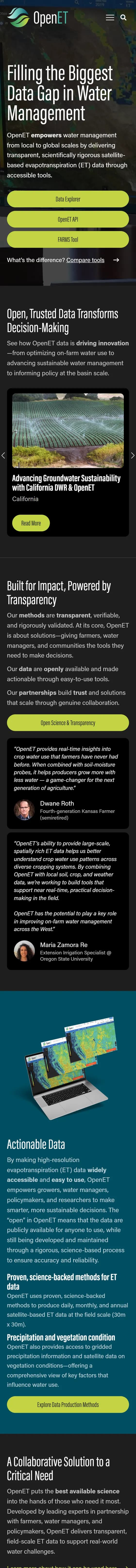 OpenET website on mobile