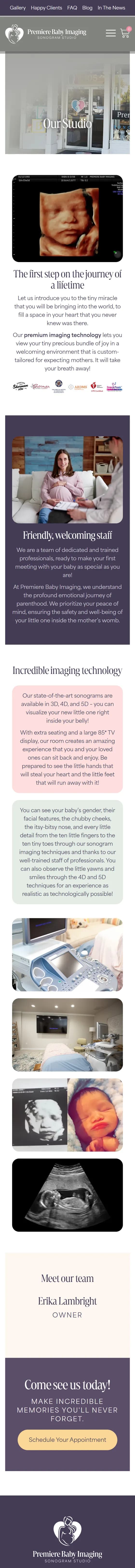 Premiere Baby Imaging website on mobile