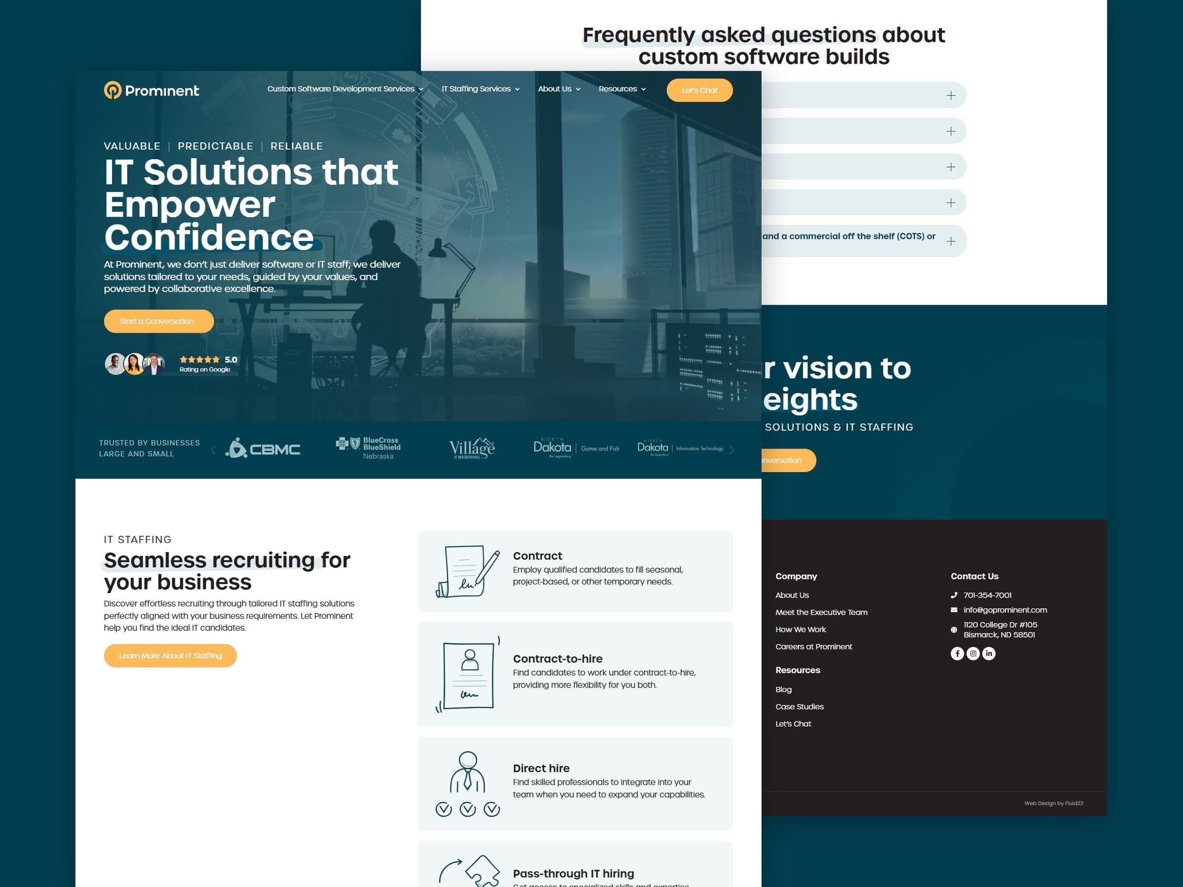 Prominent website homepage and software development page