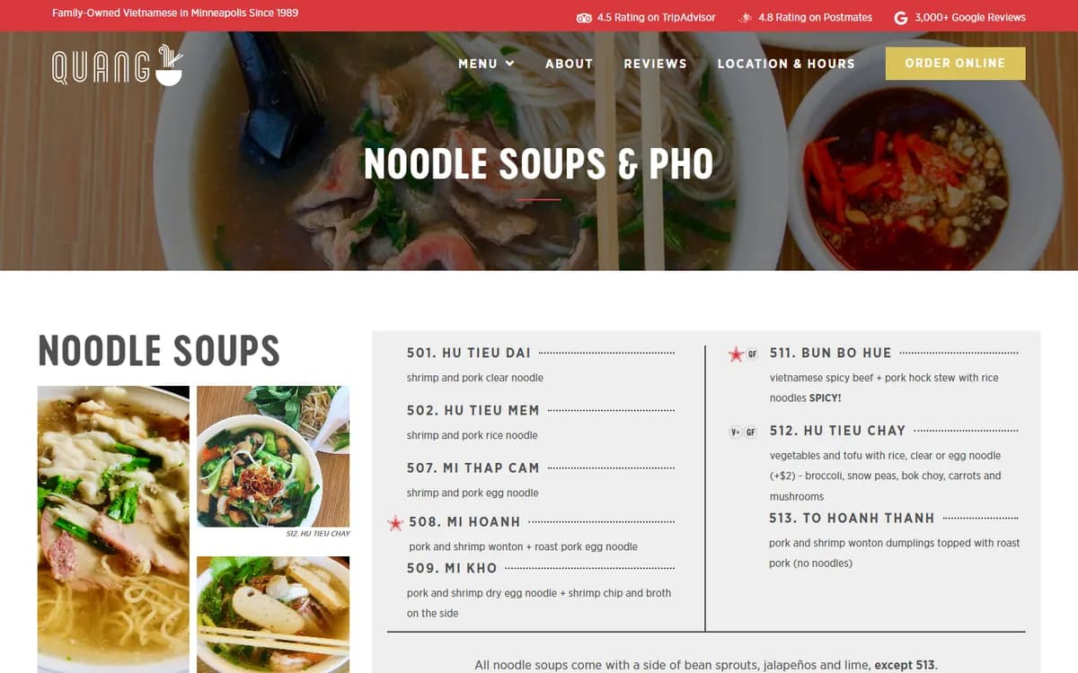 Quang Restaurant: The full menu, online