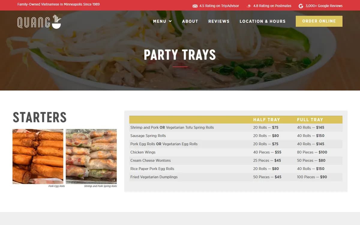 Quang Restaurant: Party trays for catering