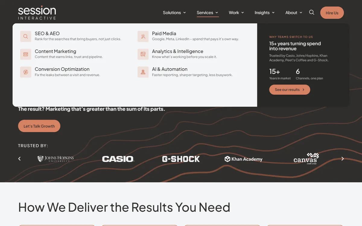 Session Interactive: Mega menus that explain the agency