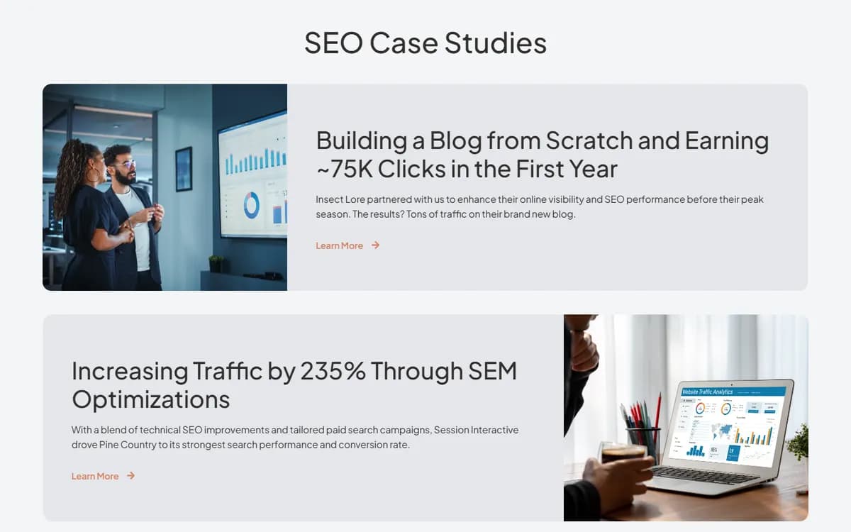 Session Interactive: Case studies on every service page