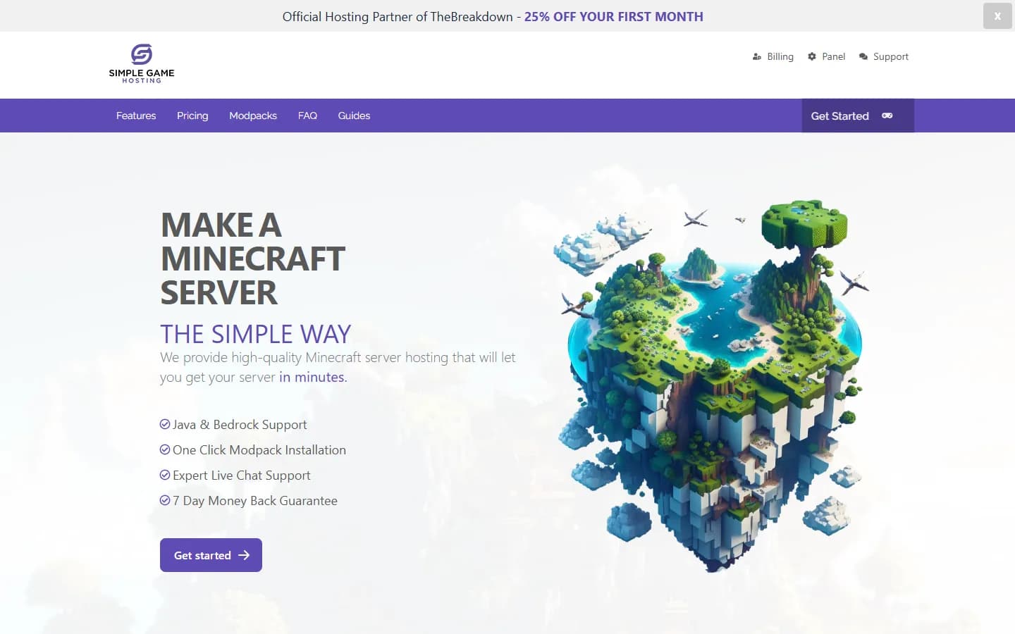 Simple Game Hosting website before the redesign