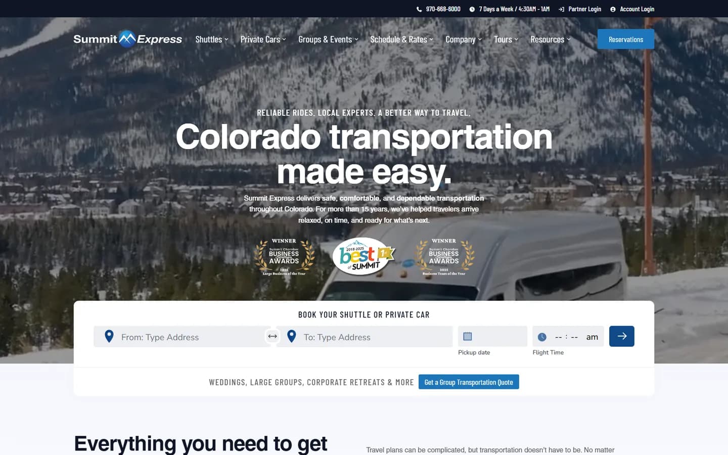 Summit Express website after the Fluid22 redesign