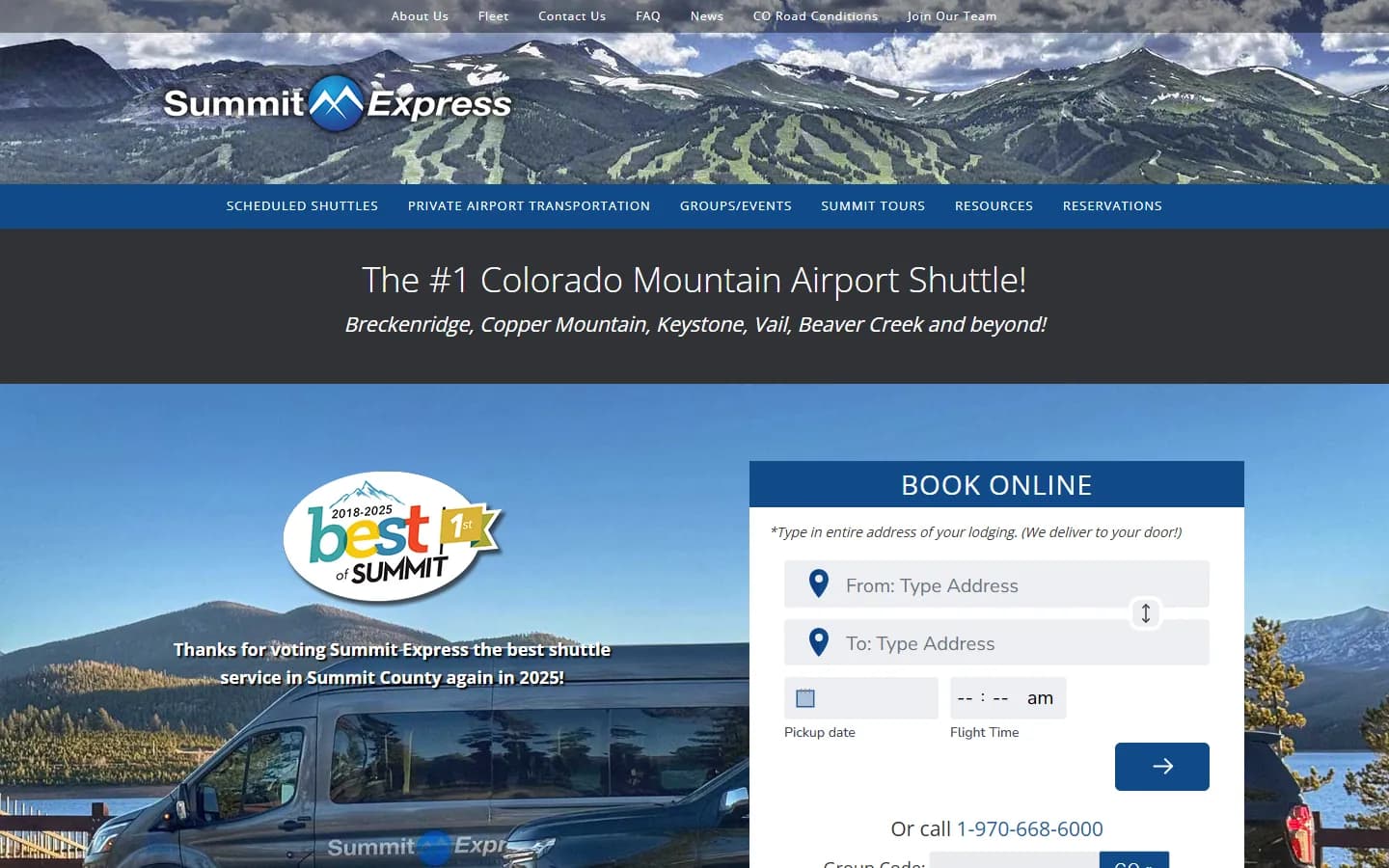 Summit Express website before the redesign