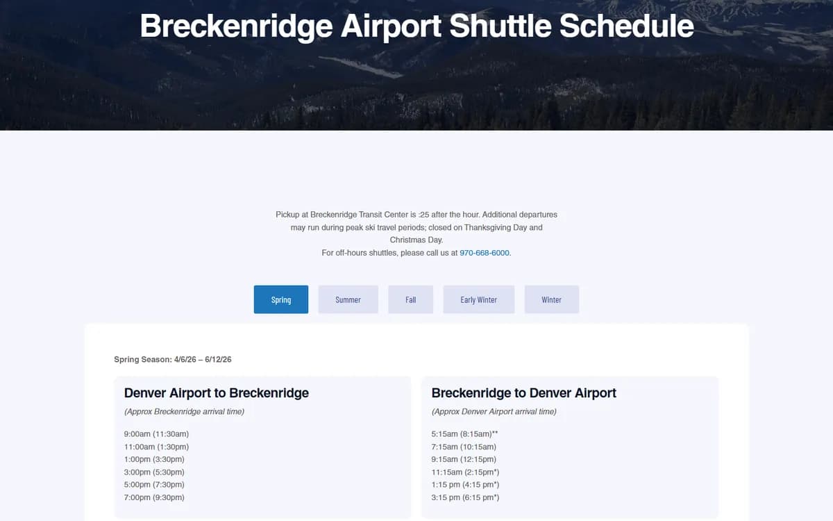 Summit Express: Seasonal shuttle schedules
