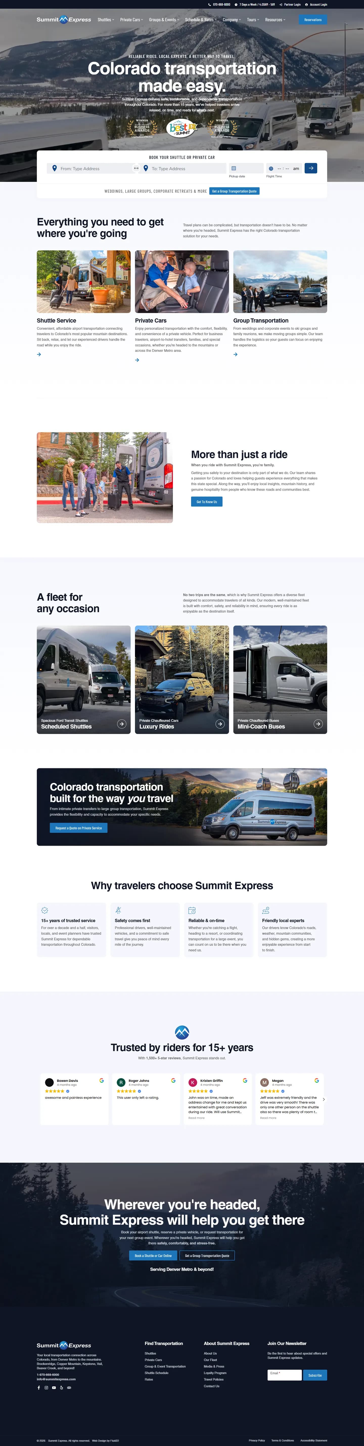 Summit Express website, full page