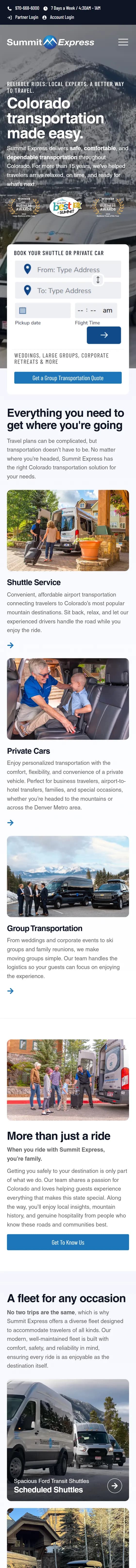Summit Express website on mobile