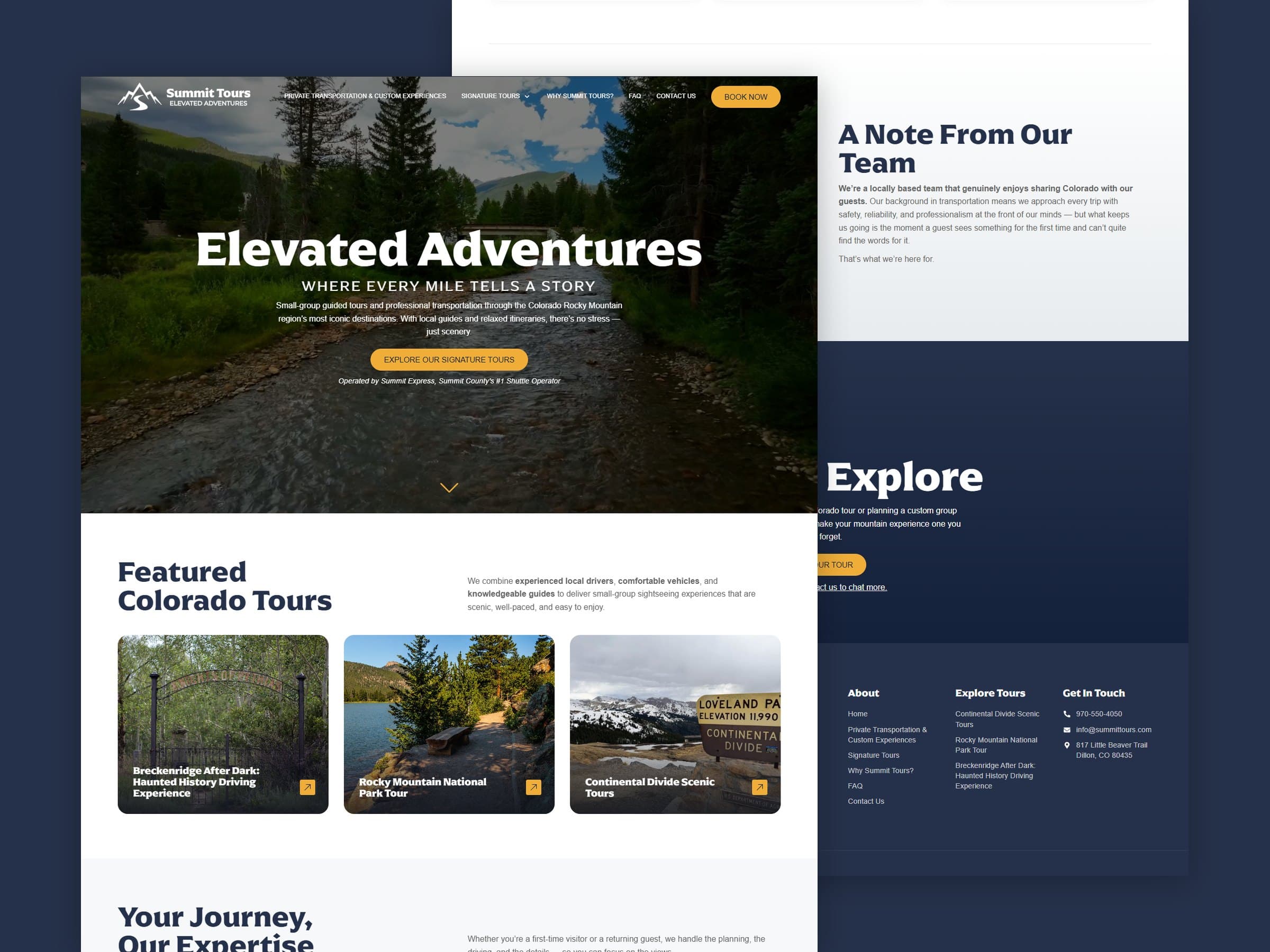 Summit Tours website homepage and Why Summit Tours page screenshots