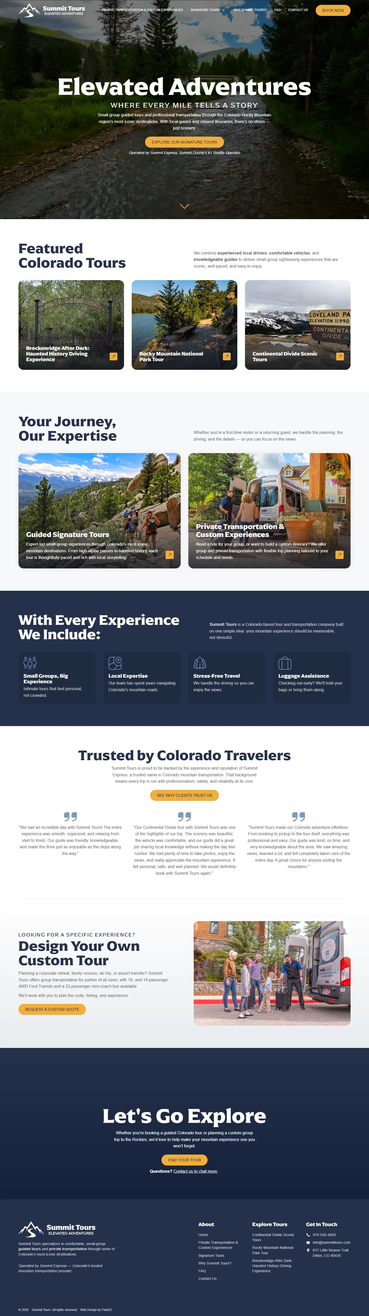 Summit Tours website, full page