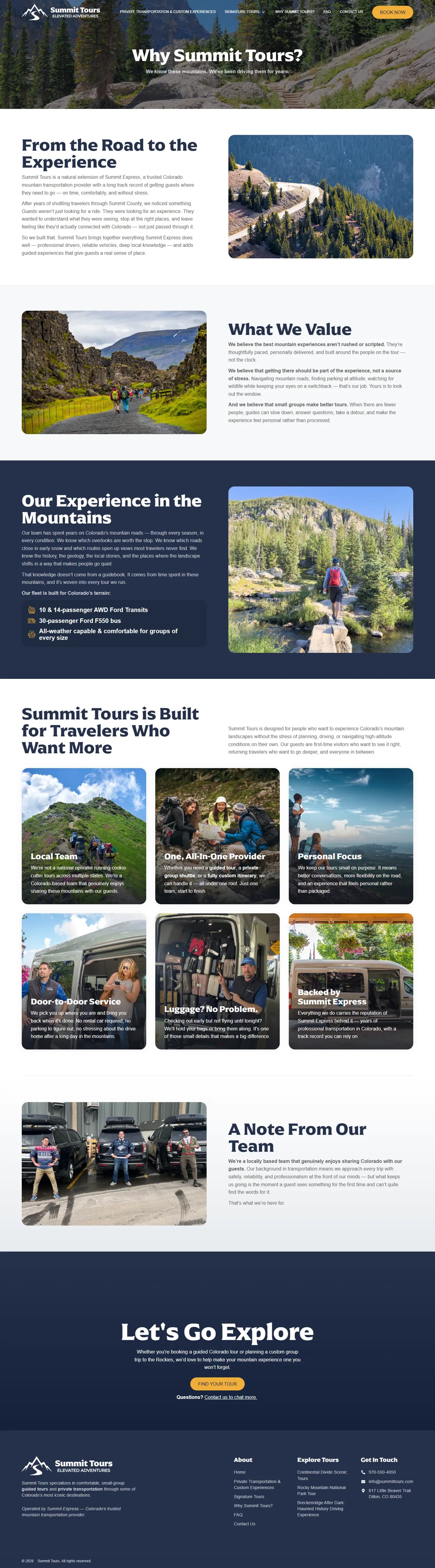 Summit Tours website, inner page