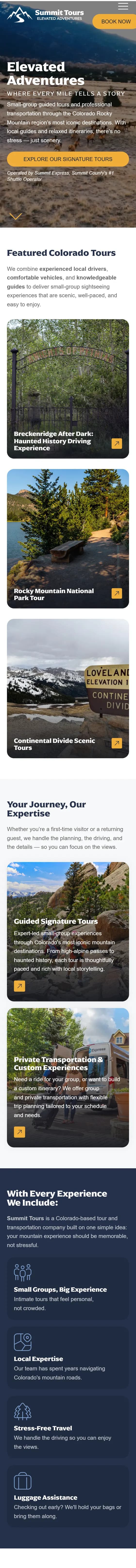 Summit Tours website on mobile